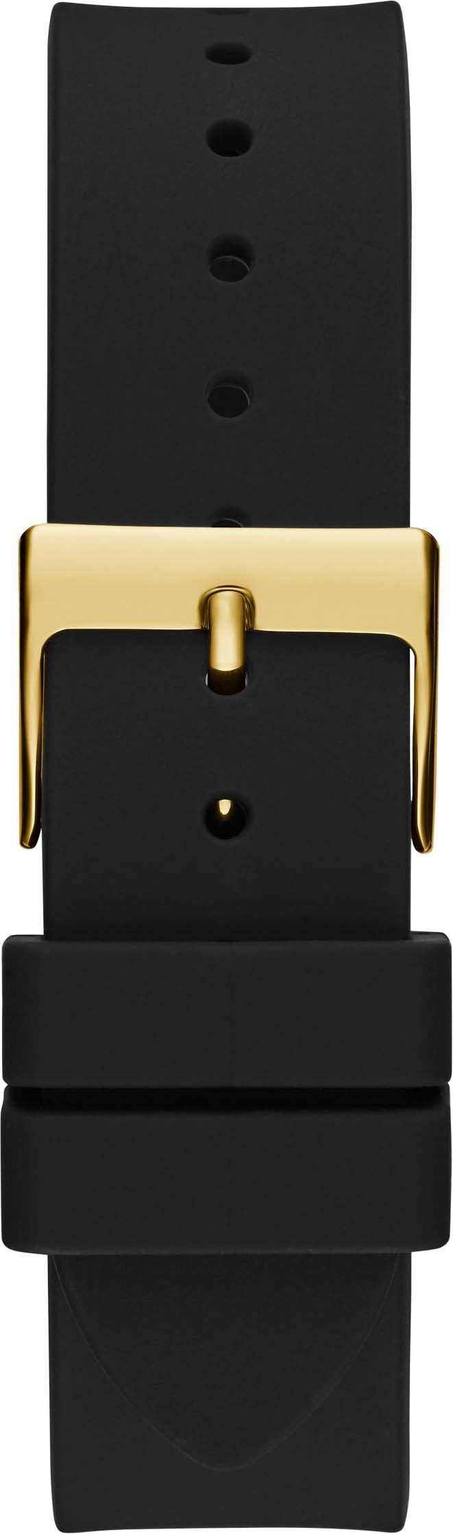 Guess Queen Quartz Gold Dial Black Silicone Strap Watch For Women - GW0536L3