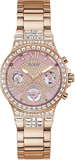 Guess Glitz Multi Function Diamonds Pink Dial Rose Gold Steel Strap Watch for Women - GW0320L6