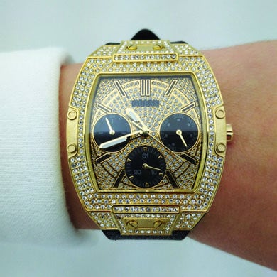 Guess Raven Diamonds Champagne Dial Black Rubber Strap Watch For Women - GW0105L2