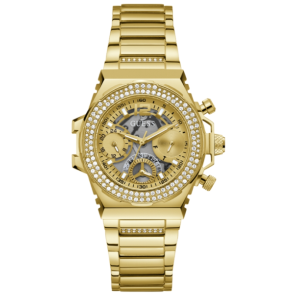 Guess Fusion Chronograph Gold Dial Gold Steel Strap Watch for Women - GW0552L2