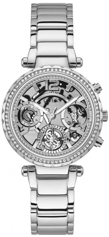 Guess Solstice Diamonds Silver Dial Silver Steel Strap Watch for Women - GW0403L1