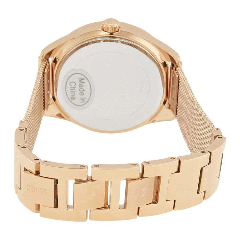 Guess Tri Glitz Quartz Diamonds Rose Gold Dial Rose Gold Mesh Bracelet Watch For Women - W1142L4