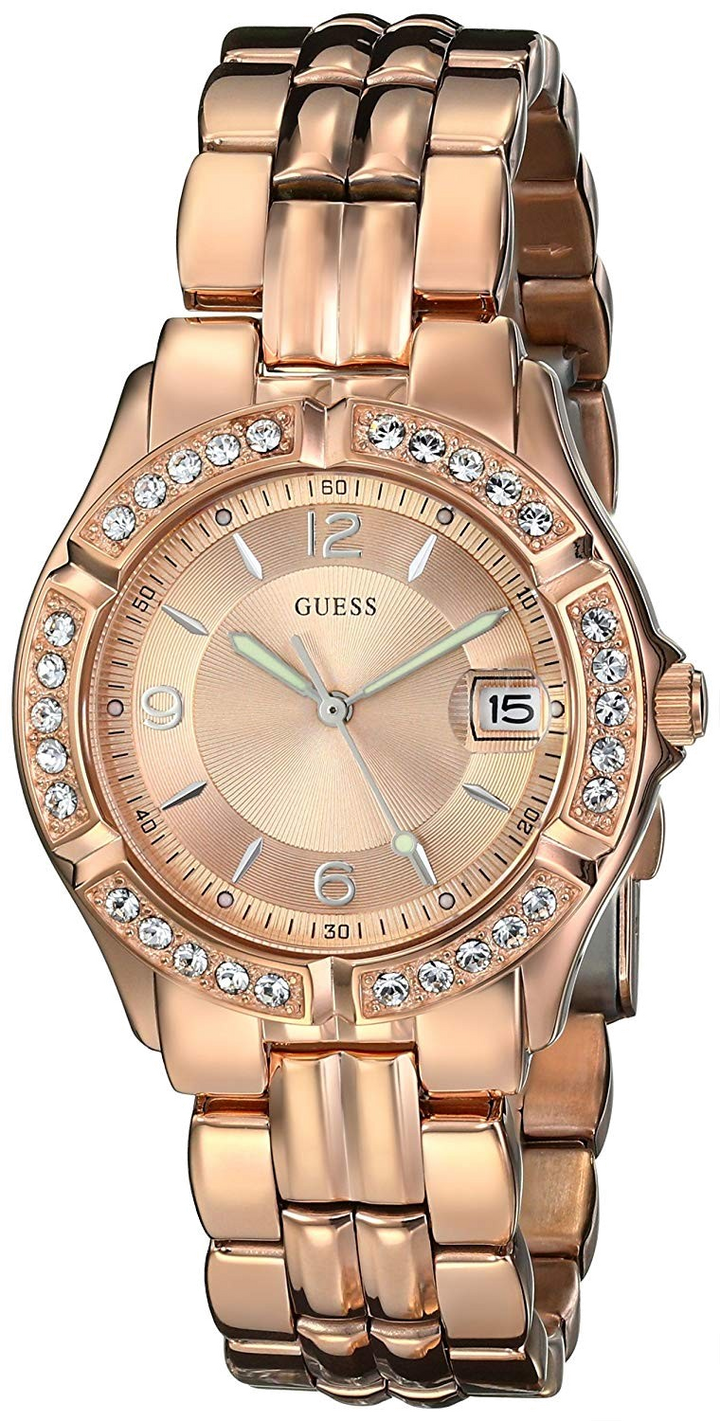 Guess Crystal Diamonds Rose Gold Dial Rose Gold Steel Strap Watch For Women - W11069L1