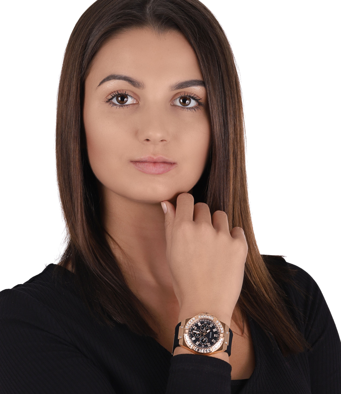 Guess Venus Diamonds Black Dial Black Rubber Strap Watch for Women - GW0118L2