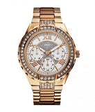 Guess Viva Diamonds White Dial Rose Gold Steel Strap Watch for Women - W0111L3
