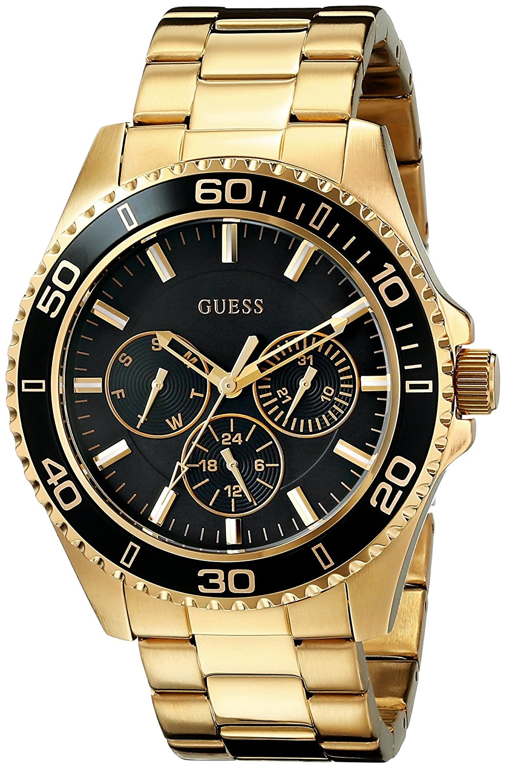 Guess BFF Multifunction Black Dial Gold Steel Strap Watch for Women - W0231L3