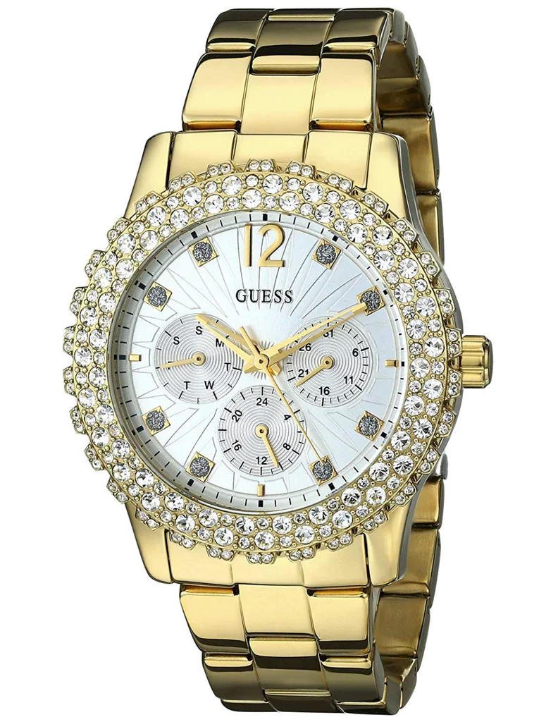 Guess Dazzler Diamonds Silver Dial Gold Steel Strap Watch for Women - W0335L2