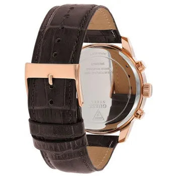 Guess Horizon Quartz Champagne Dial Brown Leather Strap Watch For Women - W0380G4