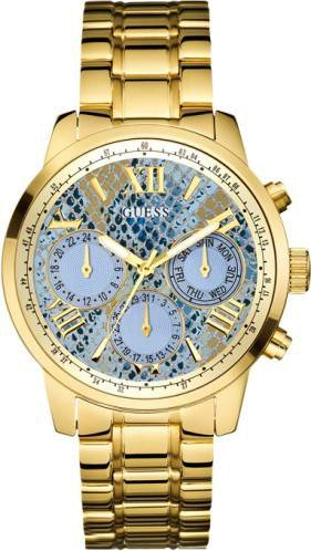 Guess Mini Sunrise Quartz Blue Dial Gold Steel Strap Watch For Women - W0448L6