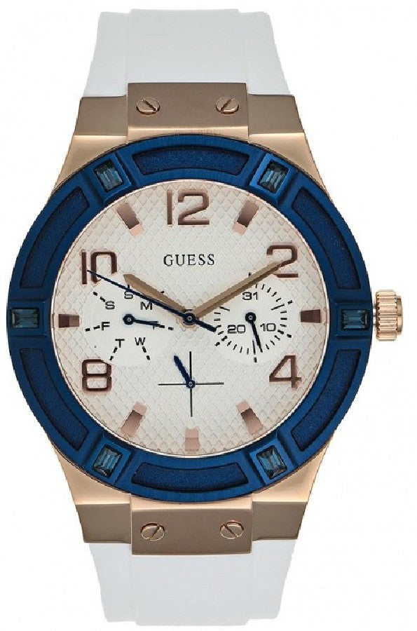 Guess Jet Setter White Dial White Rubber Strap Watch for Women - W0564L1