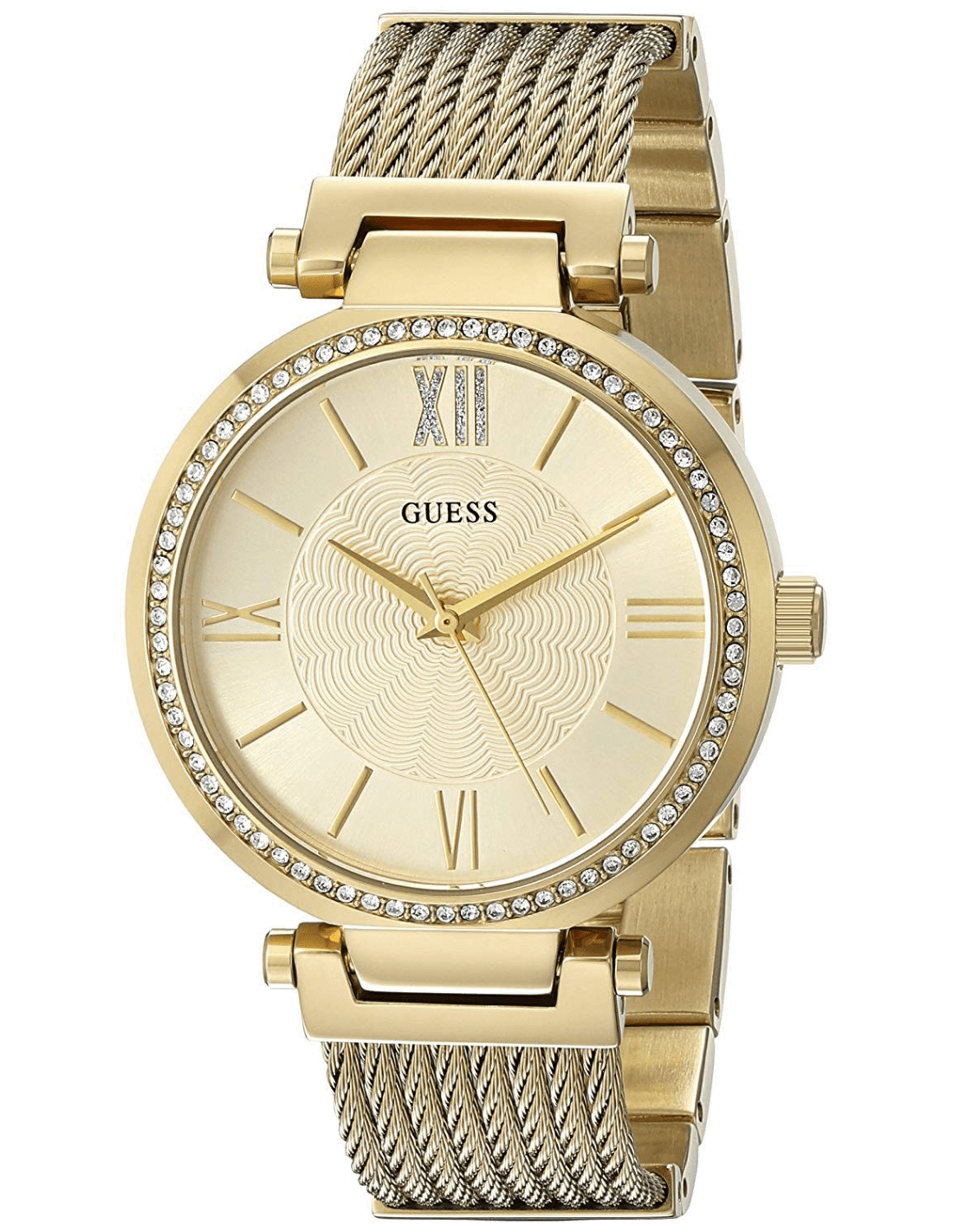 Guess Soho Champagne Dial Stainless Steel Mesh Bracelet Watch For Women - W0638L2