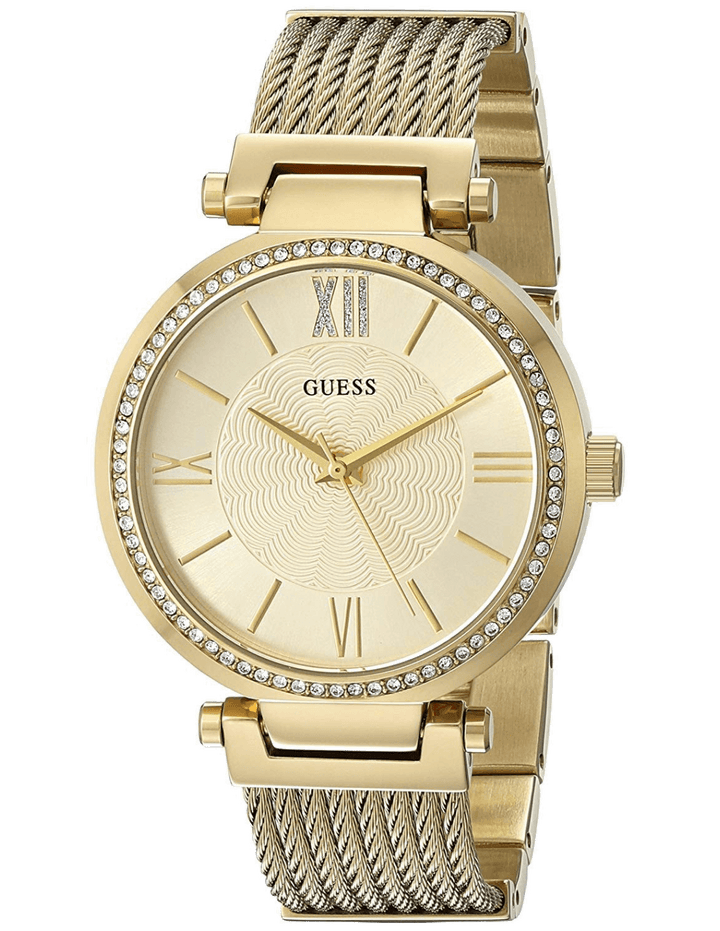 Guess Soho Champagne Dial Stainless Steel Mesh Bracelet Watch For Women - W0638L2