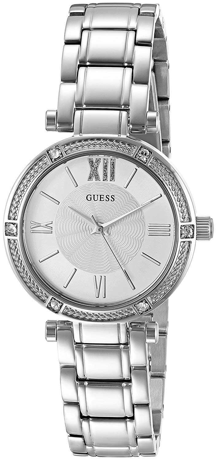 Guess Park Ave White Dial Silver Steel Strap Watch for Women - W0767L1