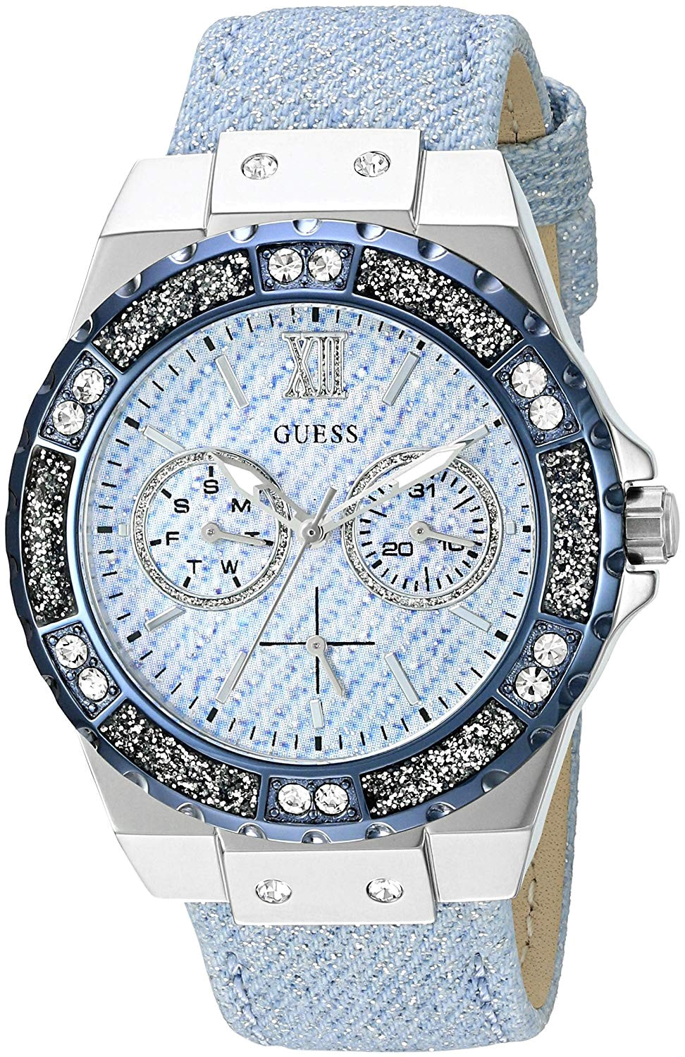 Guess Limelight Quartz Blue Dial Blue Leather Strap Watch For Men - W0775l1