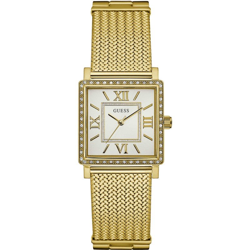 Guess White Dial Gold Mesh Bracelet Watch For Women - W0826L2