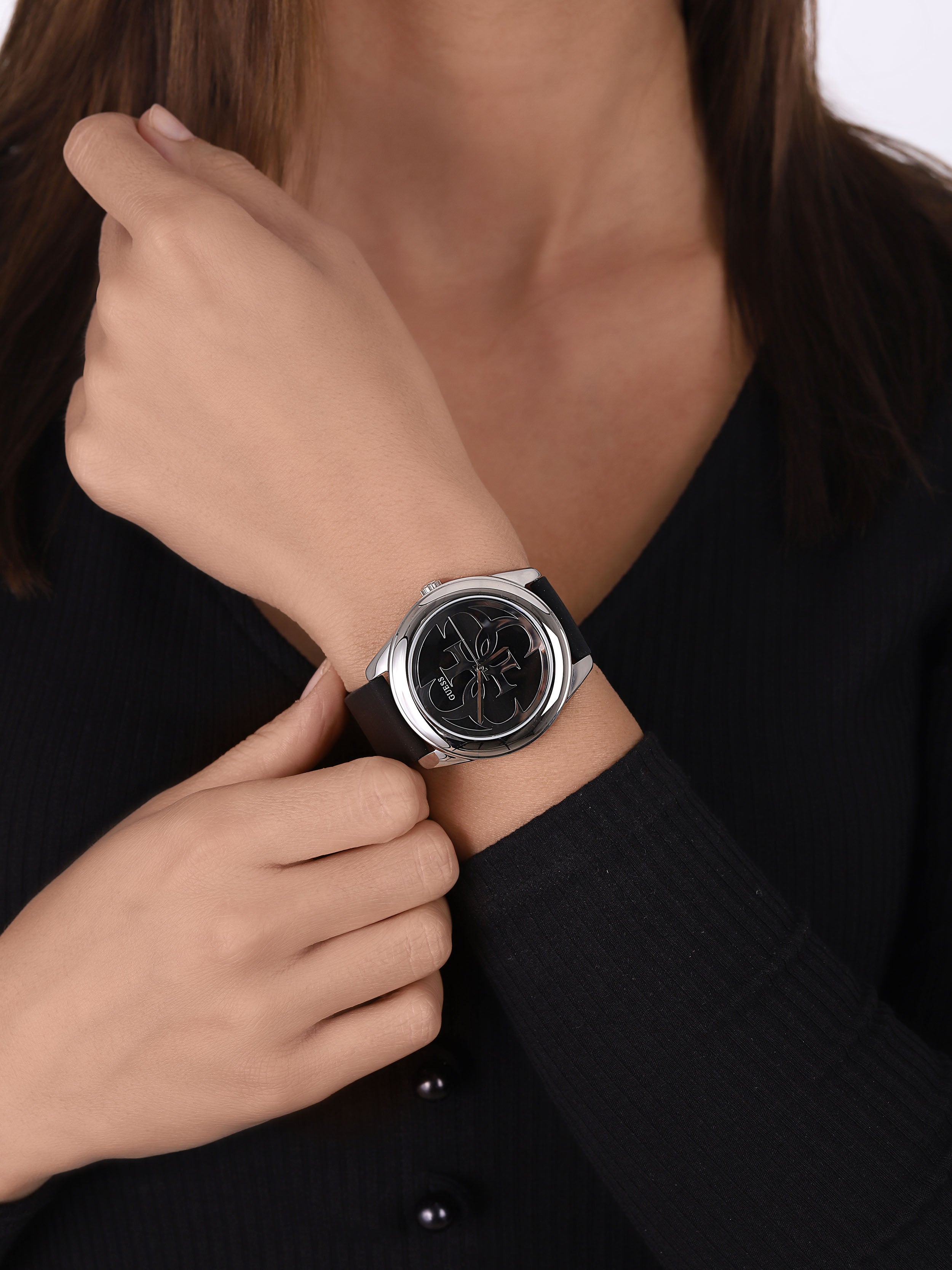 Guess G-Twist Quartz Black Dial Black Silicone Strap Watch For Men  - W0911L8