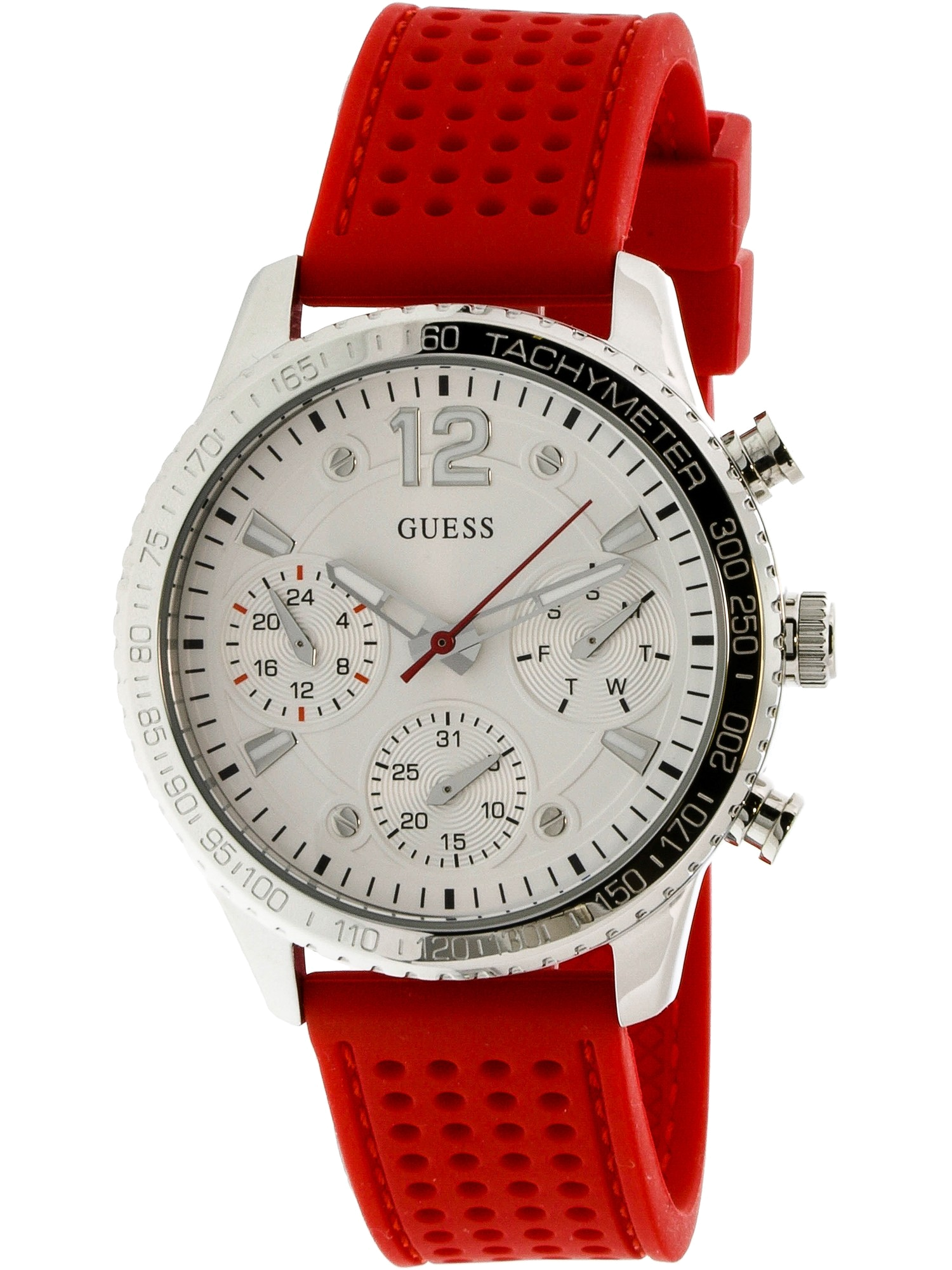 Guess Marina Chronograph Quartz White Dial Red Rubber Strap Watch for Women - W1025L2