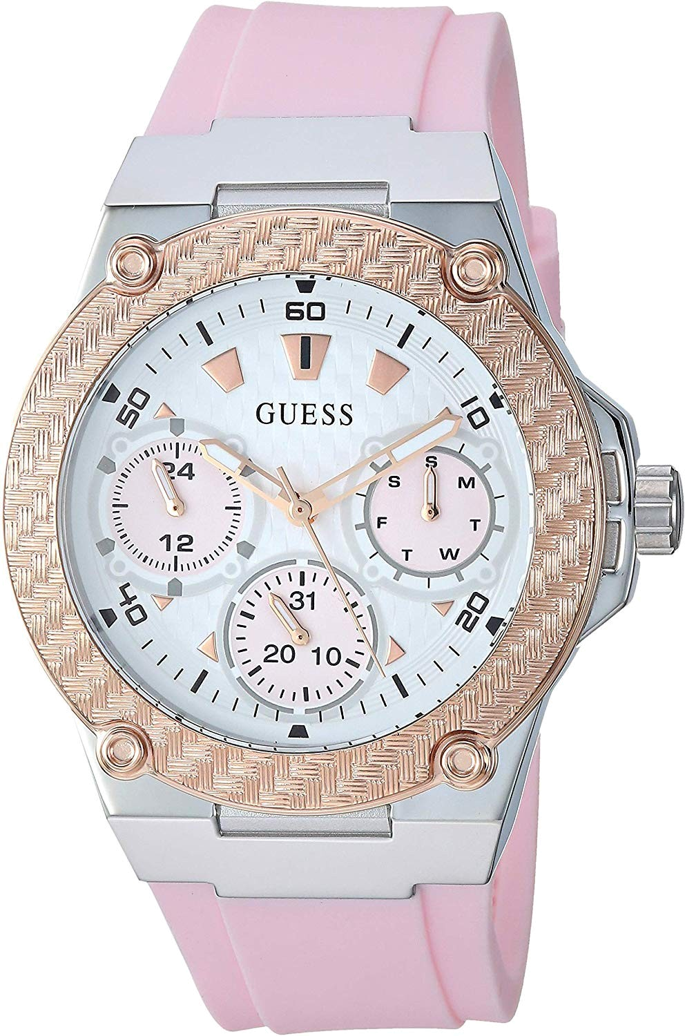 Guess Zena Quartz White Dial Pink Rubber Strap Watch For Women - W1094L4