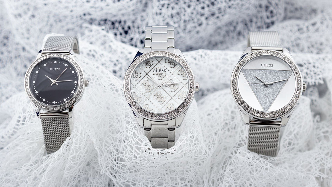 Guess Tri Glitz Quartz Silver Dial Silver Mesh Bracelet Watch For Women - W1142L1