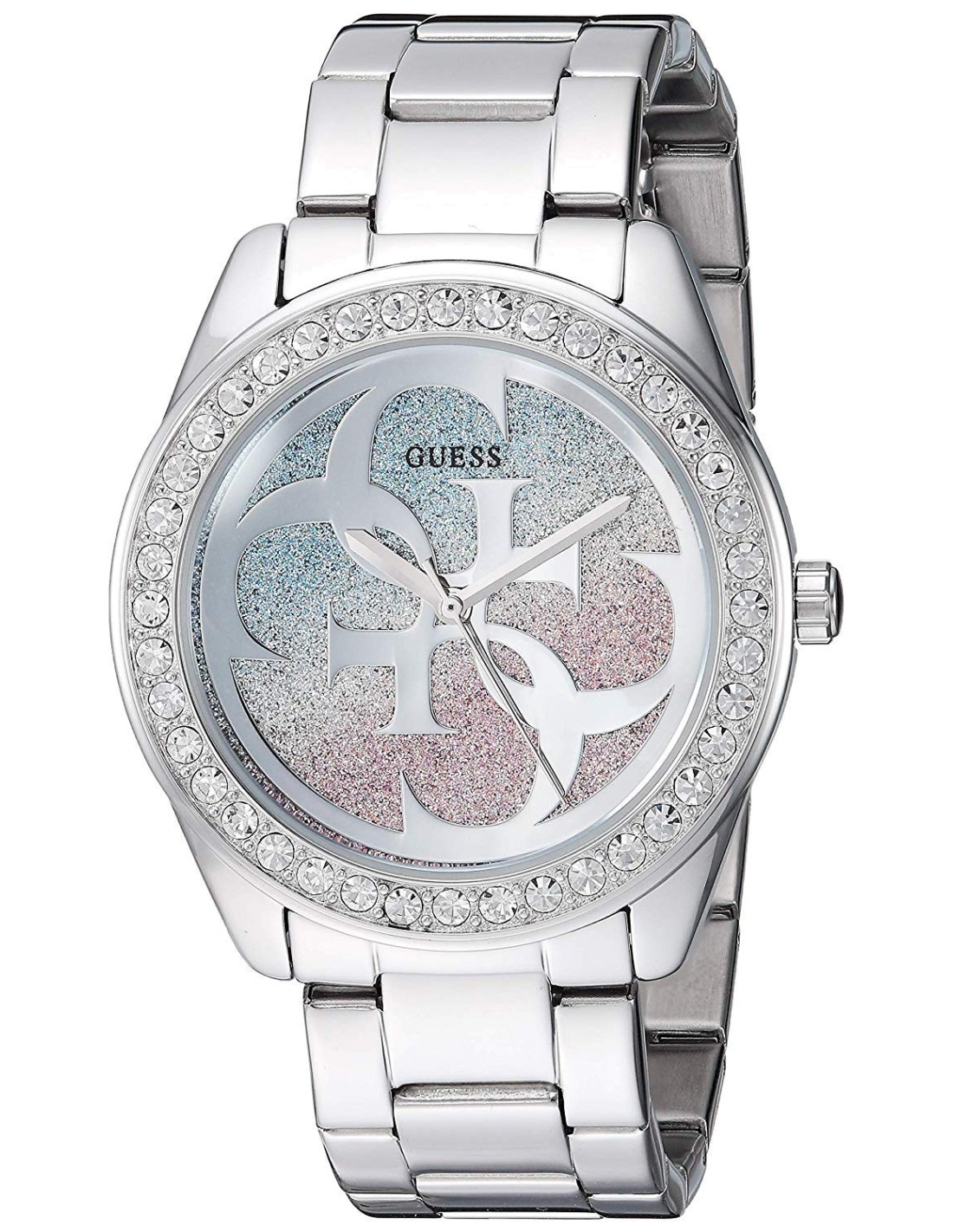 Guess G Twist Diamonds Silver Dial Silver Steel Strap Watch For Women - W1201L1
