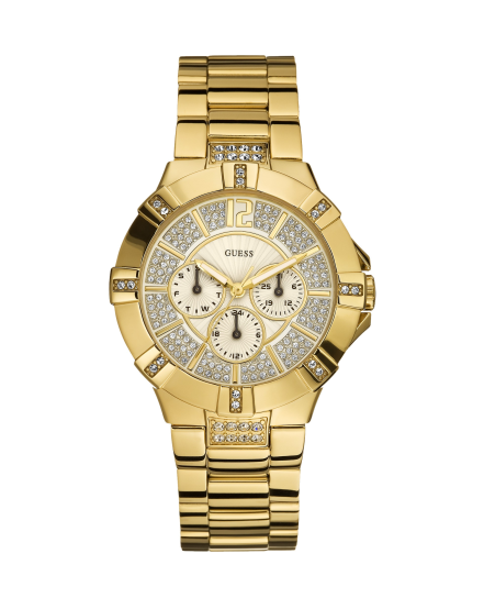 Guess Vista Diamonds Gold Dial Gold Steel Strap Watch for Women - W13573L1