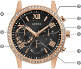 Guess Solar 40mm Black & Rose Gold Dial Black Rubber Strap Watch For Women - W1135L4