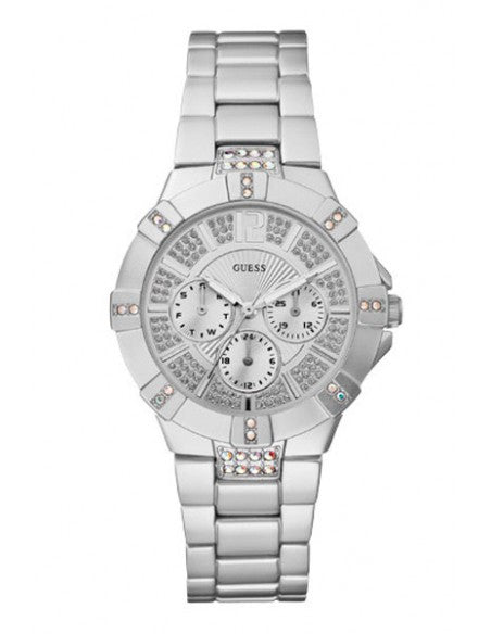 Guess Vista Diamonds Silver Dial Silver Steel Strap Watch for Women - W12080L1