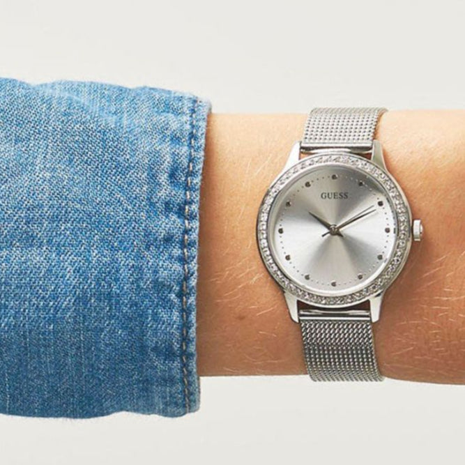 Guess Chelsea Quartz Silver Dial Silver Mesh Strap Watch For Women - W0647L6