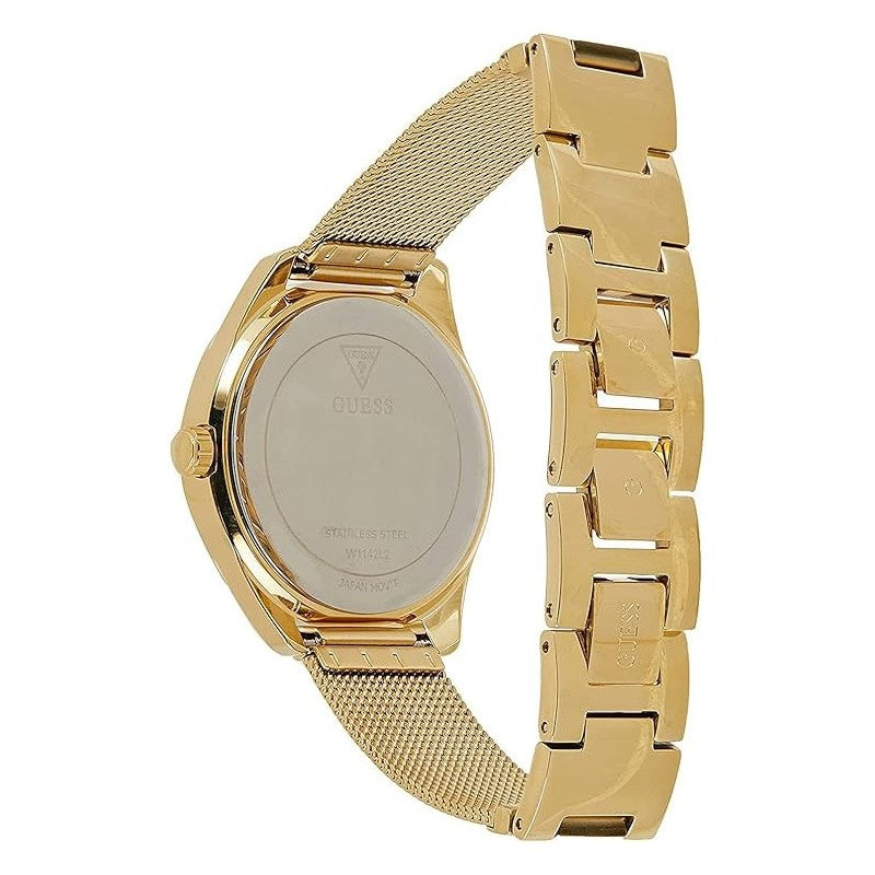 Guess Tri Glitz Quartz Diamonds Gold Dial Gold Mesh Bracelet Watch For Women - W1142L2