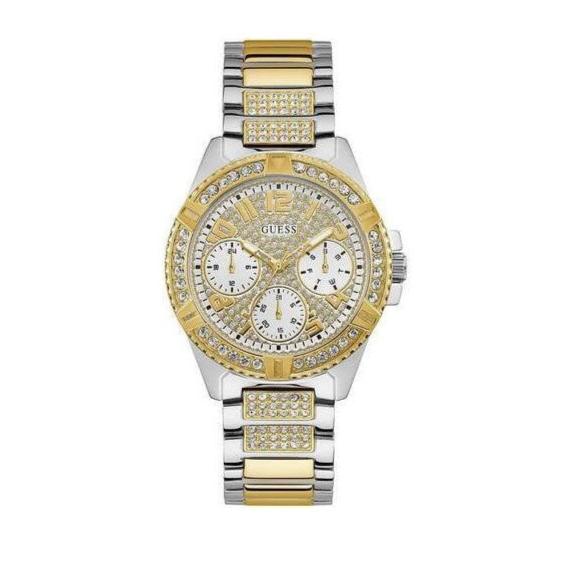 Guess Frontier Chronograph Crystals Gold Dial Two Tone Steel Strap Watch For Women - W1156L5