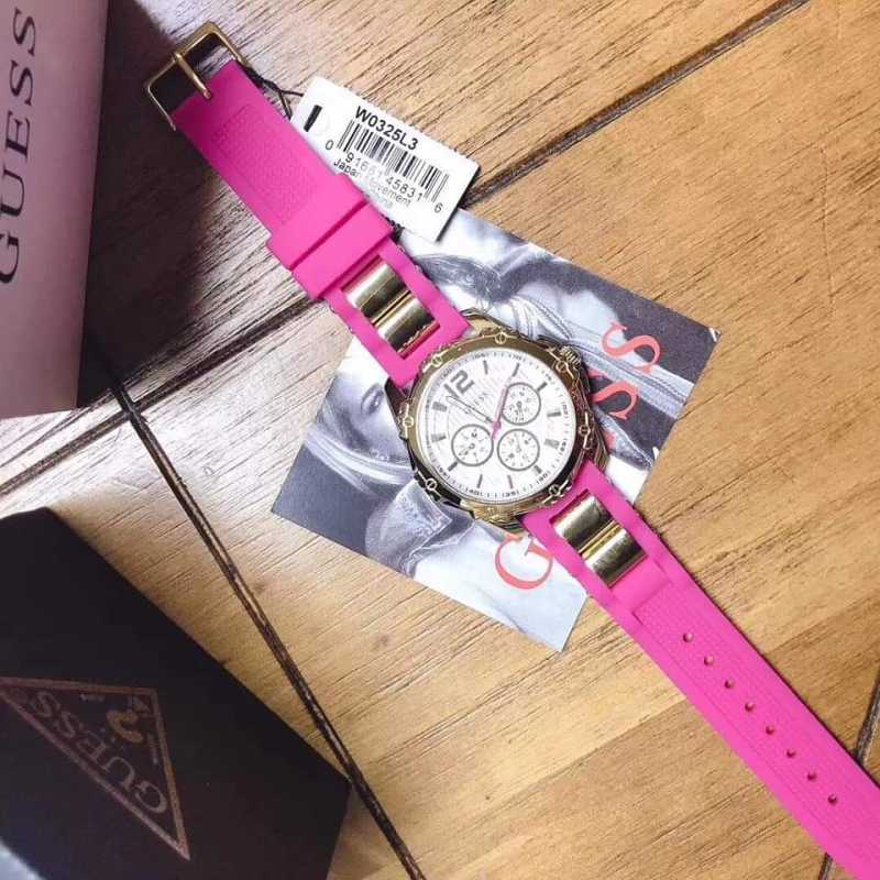 Guess Intrepid White Dial Two Tone Silicon Strap Watch For Women - W0325L3