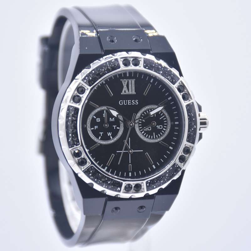 Guess Limelight Diamonds Black Dial Black Rubber Strap Watch for Women - GW0041L5