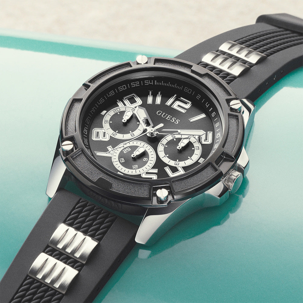 Guess Delta Black Dial Black Silicone Strap Watch for Men - GW0051G1