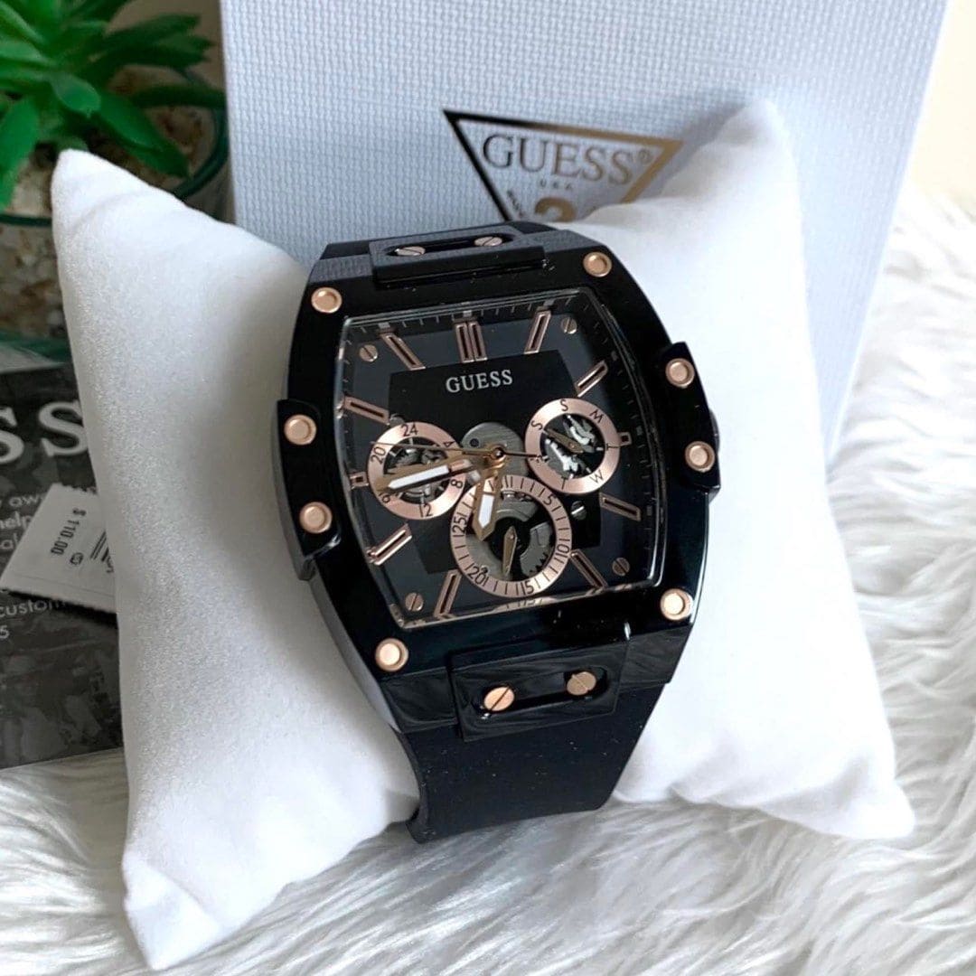 Guess Phoenix Multifunction Black Dial Black Silicone Strap Watch For Men - GW0203G8