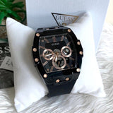 Guess Phoenix Multifunction Black Dial Black Silicone Strap Watch For Men - GW0203G8