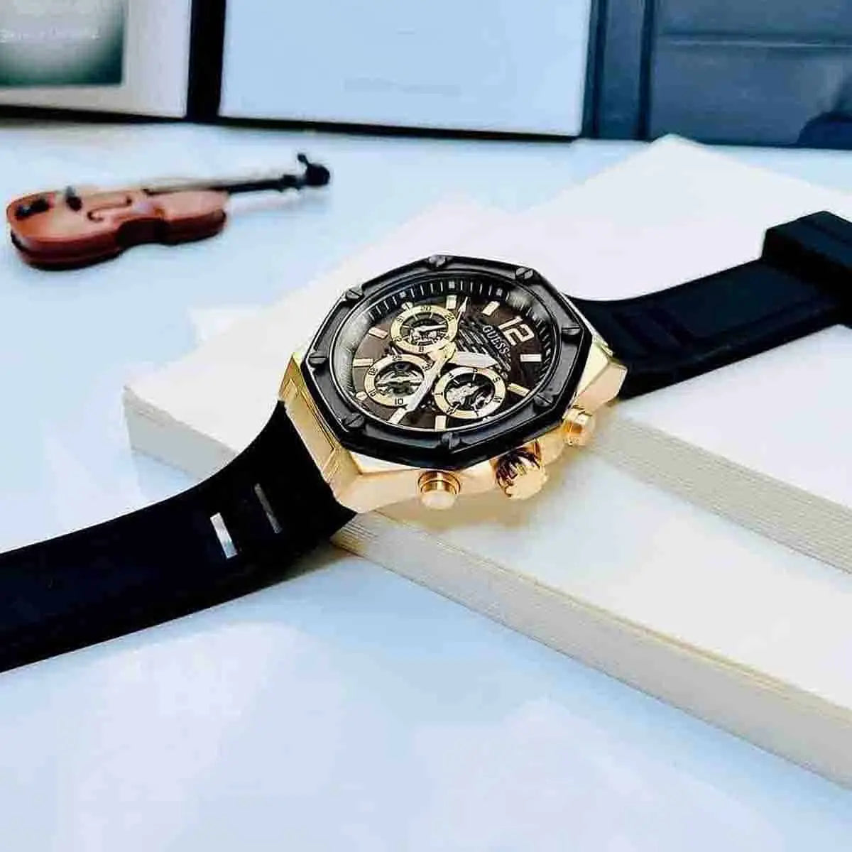 Guess Momentum Black Dial Black Rubber Strap Watch for Men - GW0263G1