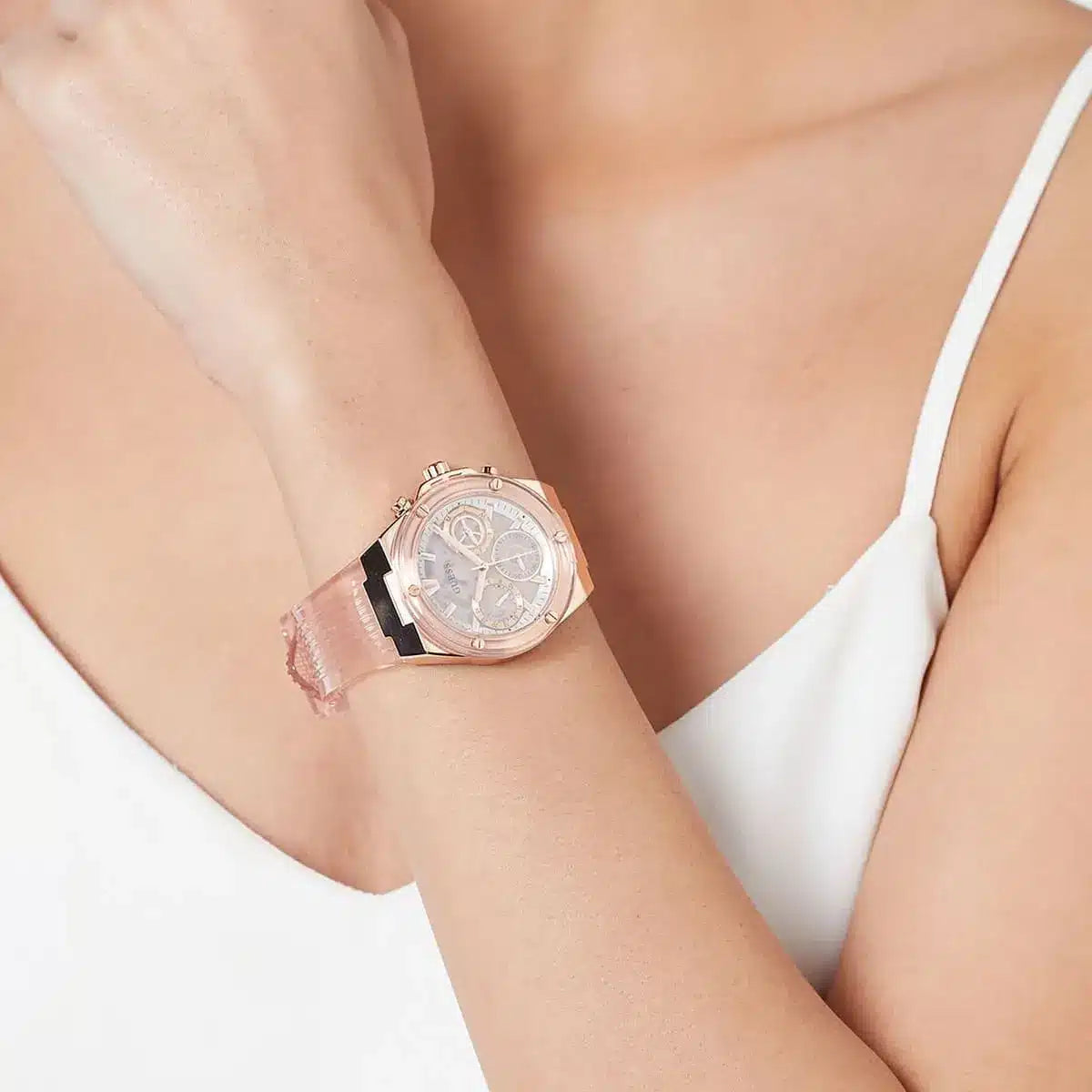 Guess Athena Rose Gold Dial Rose Gold Rubber Strap Watch for Women - GW0409L3