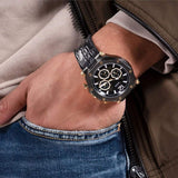 Guess Edge Chronograph Black Dial Black Leather Strap Watch For Men - GW0492G1