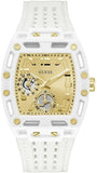 Guess Phoenix Analog Gold Dial White Silicone Strap Watch For Men - GW0499G5