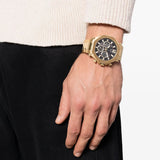 Guess Edge Chronograph Black Dial Gold Steel Strap Watch For Men - GW0539G2