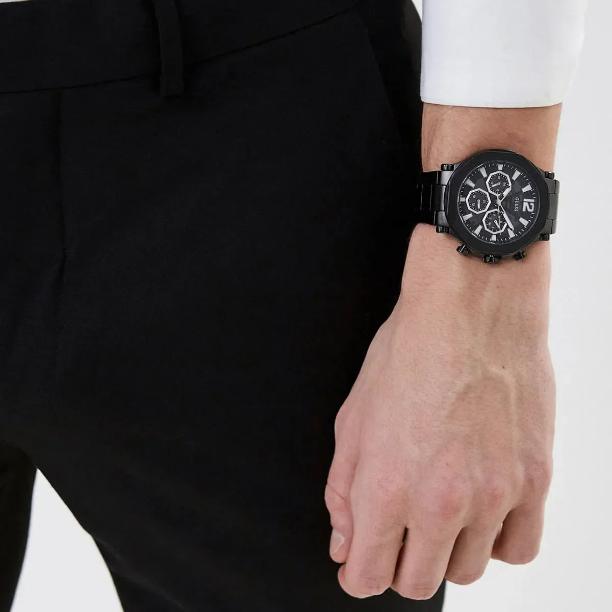 Guess Edge Chronograph Black Dial Black Steel Strap Watch For Men - GW0539G3