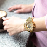 Guess Fusion Chronograph Gold Dial Gold Steel Strap Watch for Women - GW0552L2