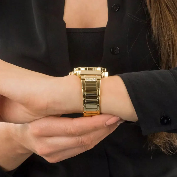 Guess Fusion Chronograph Gold Dial Gold Steel Strap Watch for Women - GW0552L2