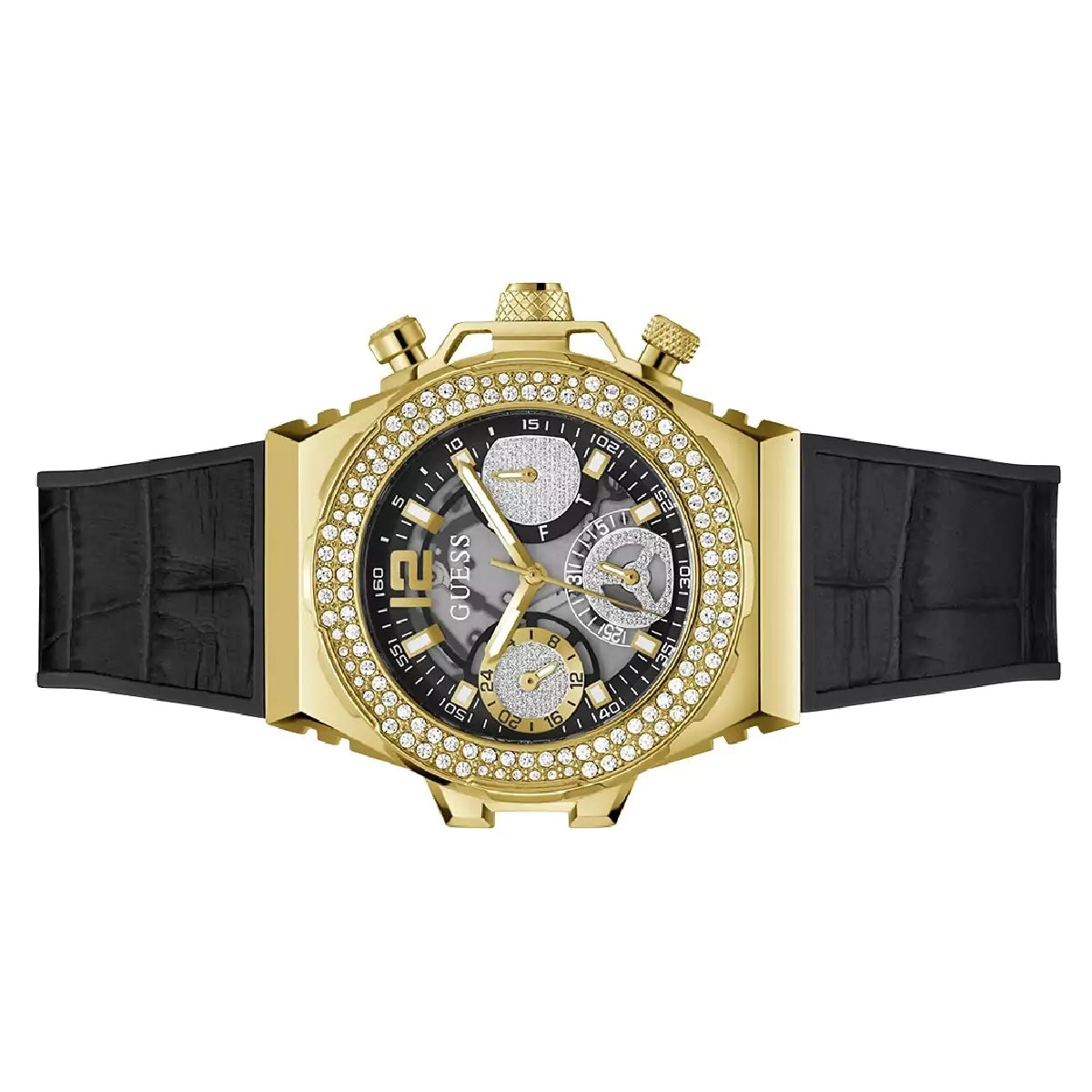 Guess Fusion Chronograph Black Dial Black Leather Strap Watch For Women - GW0553L4