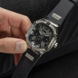 Guess Duke Crystals Black Dial Black Silicone Strap Watch For Men - GW0641G1