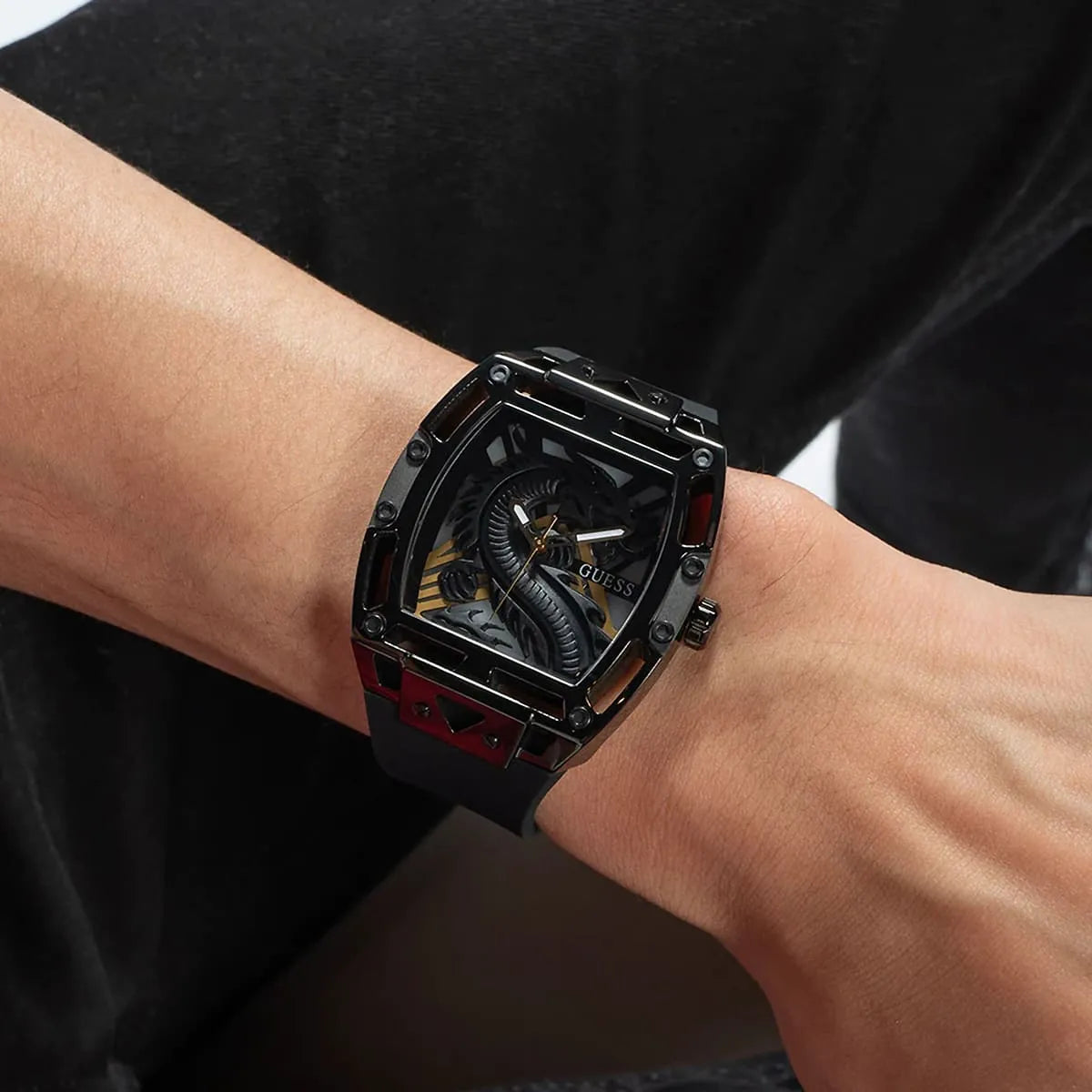 Guess Legend Analog Black Dial Black Rubber Strap Watch For Men - GW0648G1