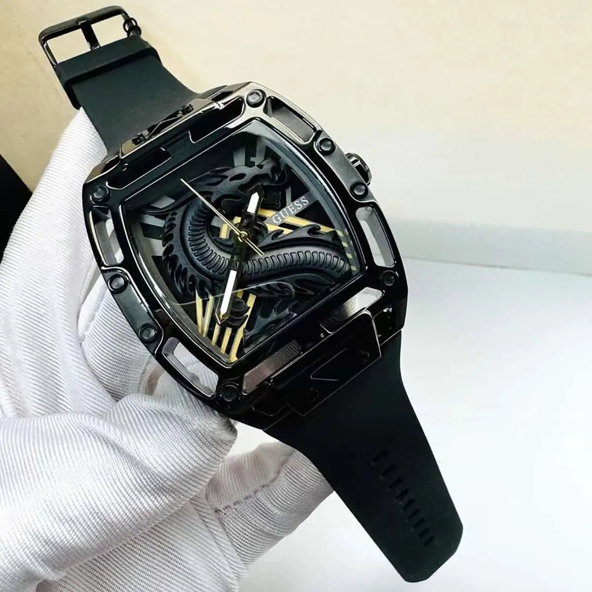 Guess Legend Analog Black Dial Black Rubber Strap Watch For Men - GW0648G1