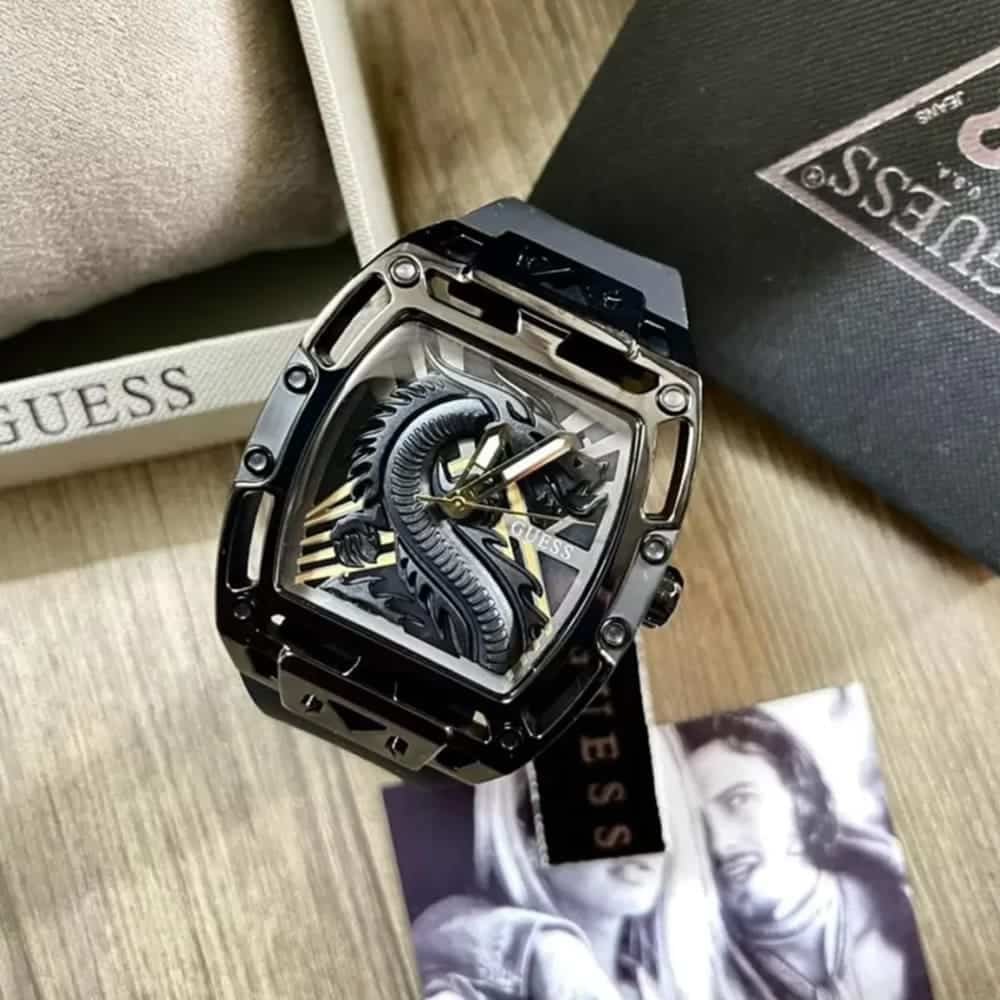 Guess Legend Analog Black Dial Black Rubber Strap Watch For Men - GW0648G1
