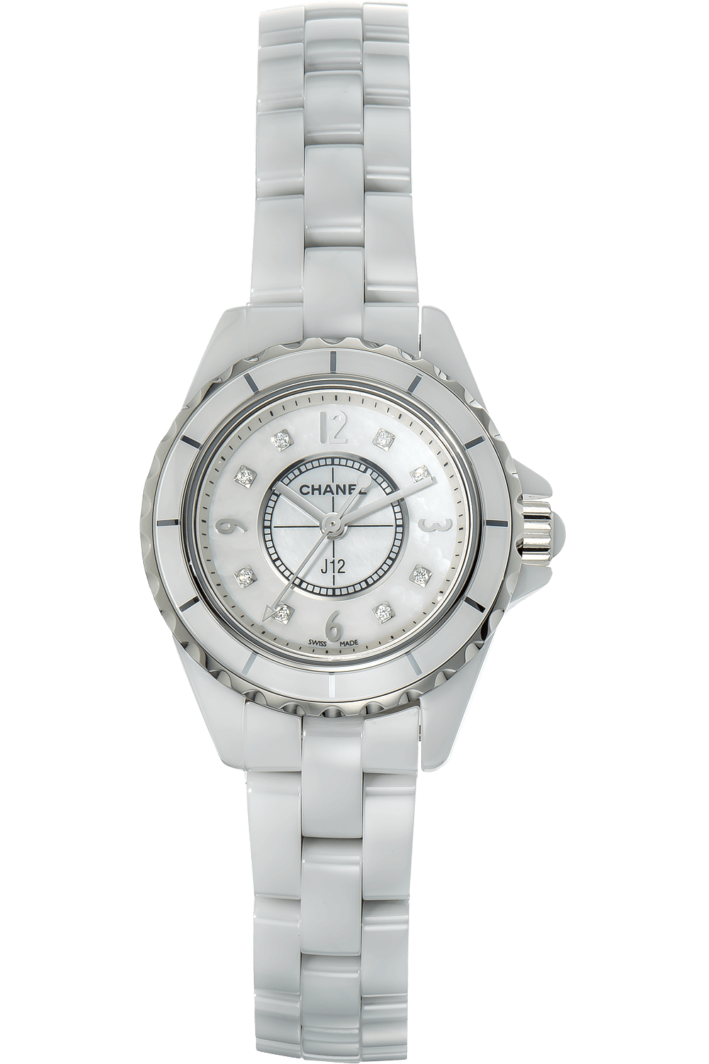 Chanel J12 Diamonds Quartz Mother of Pearl White Dial White Steel Strap Watch for Women - J12 H2570