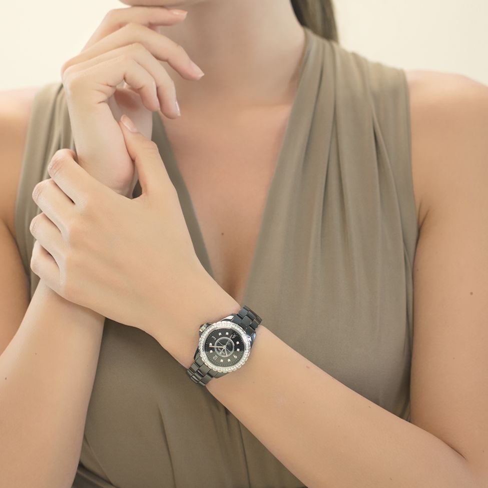 Chanel J12 Diamonds Ceramic Black Dial Black Steel Strap Watch for Women - J12 H3108